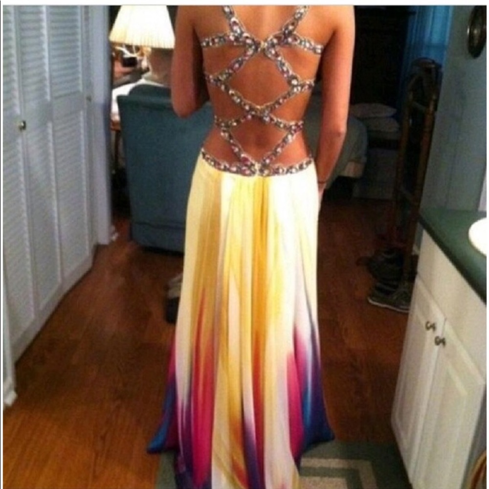 Jasz Couture 4607 Yellow Backless Jeweled Gown